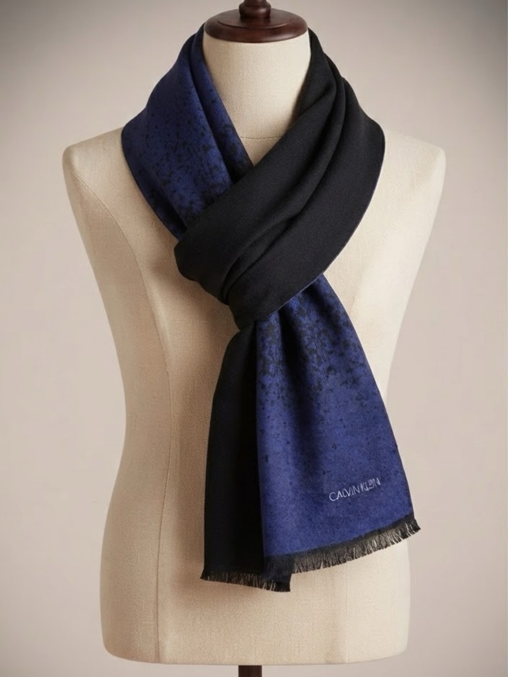 Calvin Klein Blue & Black Ombre Fringe Viscose Scarf